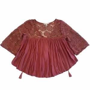 American Eagle Crochet Lace Peasant Blouse Rose S